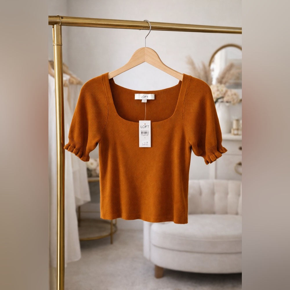 NWT LOFT Women's Square Neck Short Sleeve Top - Rust